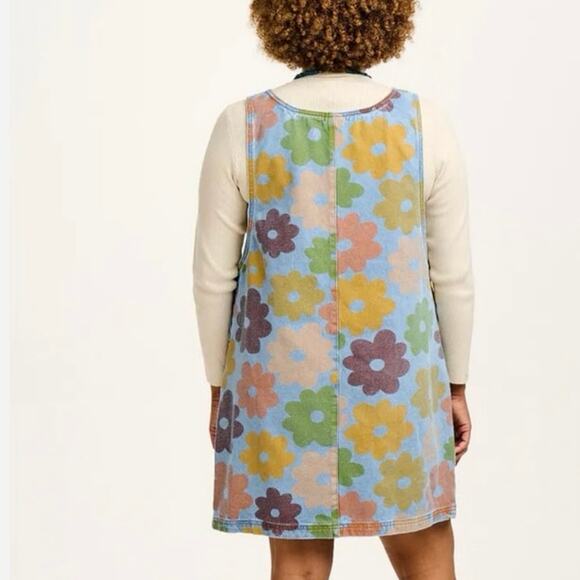Lucy & Yak Plus Size US 18 Layla Denim Mini Dress Jumper Francis Print Floral - Picture 2 of 6